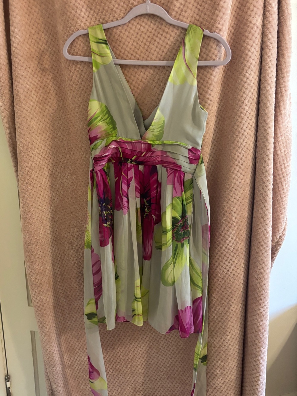 Valleygirl Floral Slip Dress in Lime Green and Magenta Accents